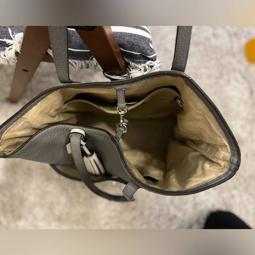 Coach Gray Leather Tote with Cream Tassels - Picture 11 of 11